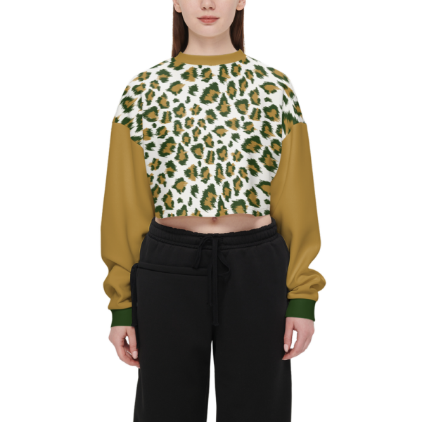 Pioneers Cheetah Women's Cropped Crewneck Sweatshirt-Techno Scuba Knit - Image 5